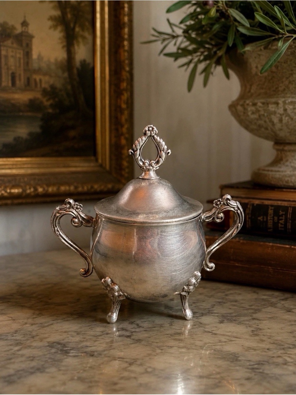 Leonard Silverplate Footed Creamer, Lidded Footed Sugar Bowl